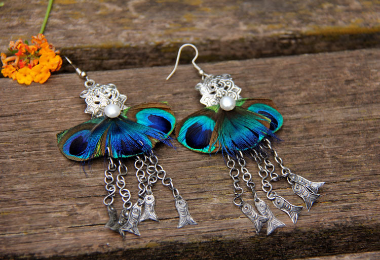Peacock Feathers Earrings, ACCESSORIES, VIVIMARKS