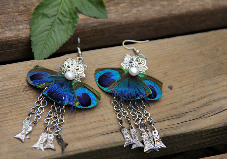 Peacock Feathers Earrings, ACCESSORIES, VIVIMARKS
