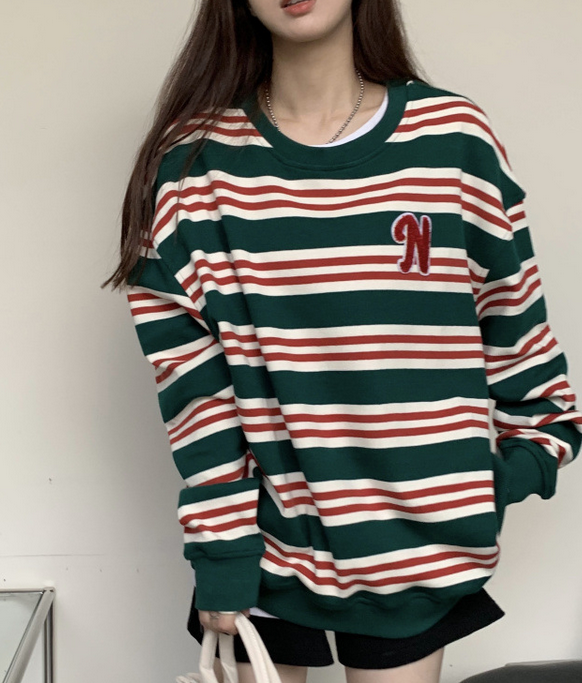 Striped casual round neck T-shirt top