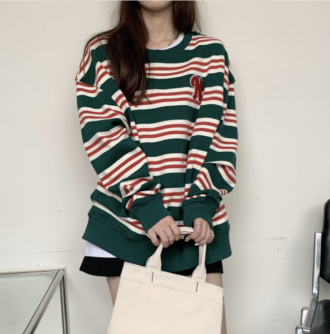 Striped casual round neck T-shirt top