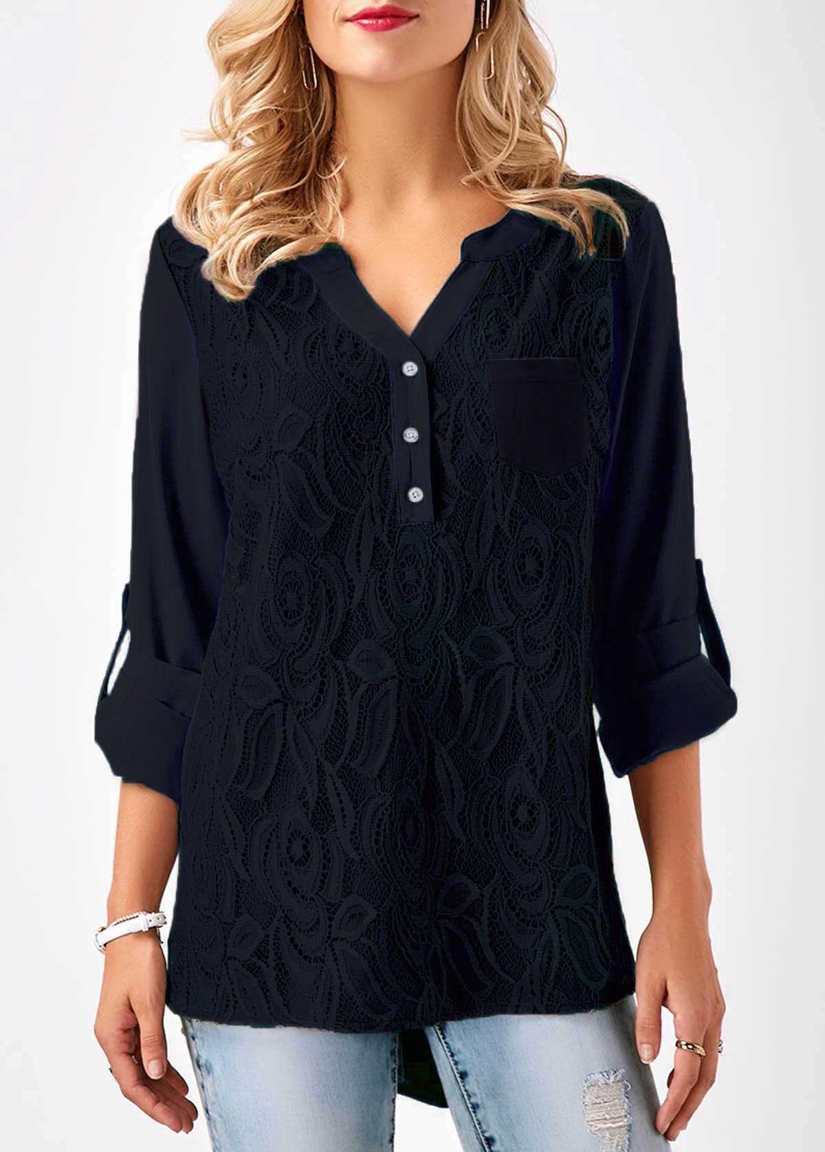 Lace V Neck Chiffon Top, top, VIVIMARKS