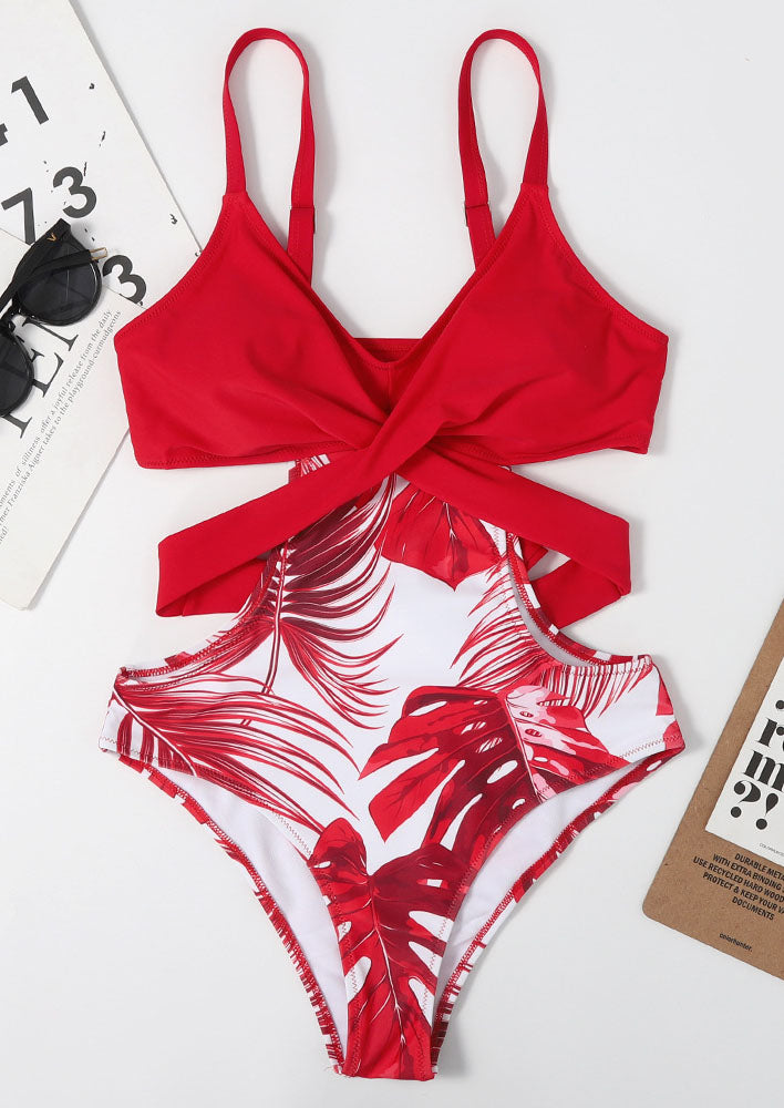 Leaves Print One Piece Swimsuit