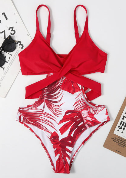 Leaves Print One Piece Swimsuit