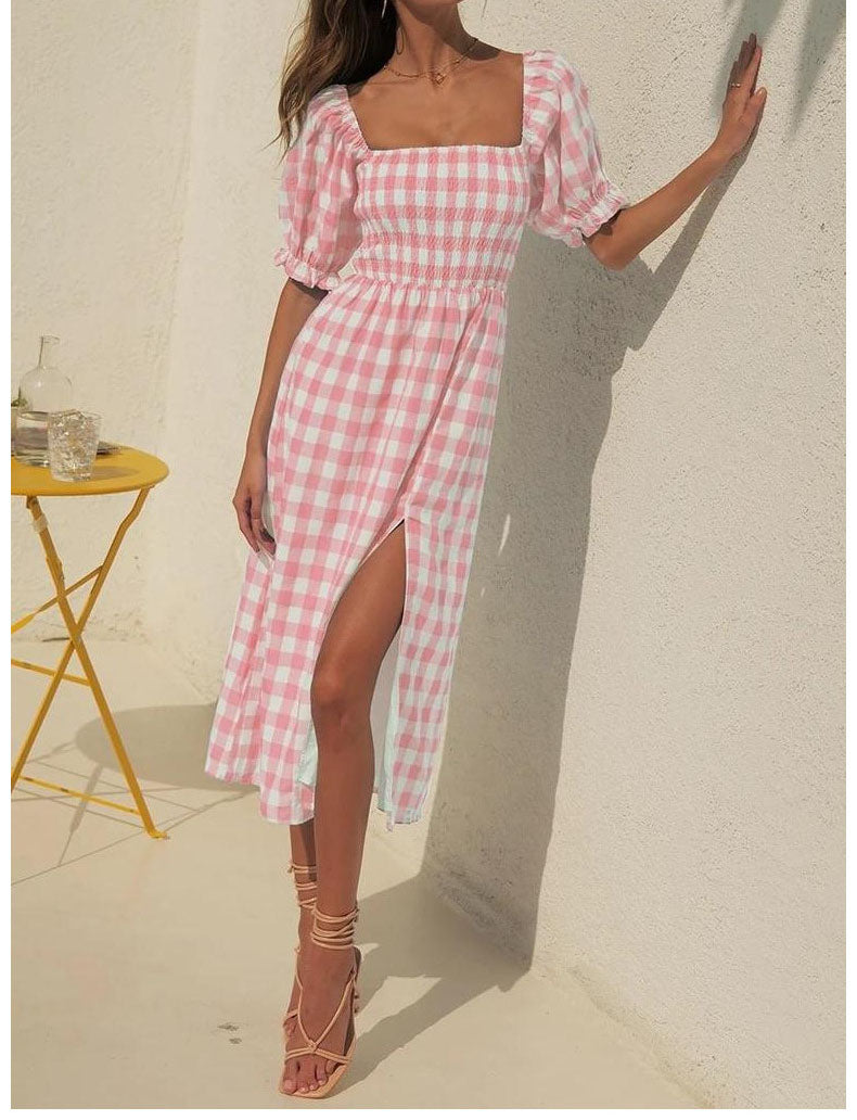 Checked Print Slit Dress