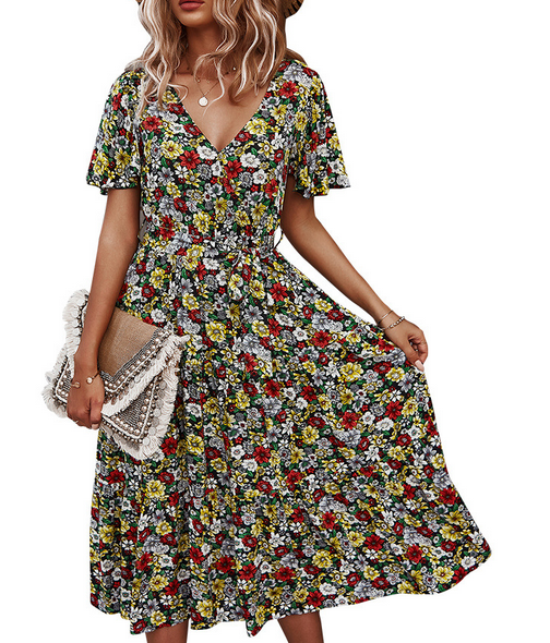 Floral V Neck Dress