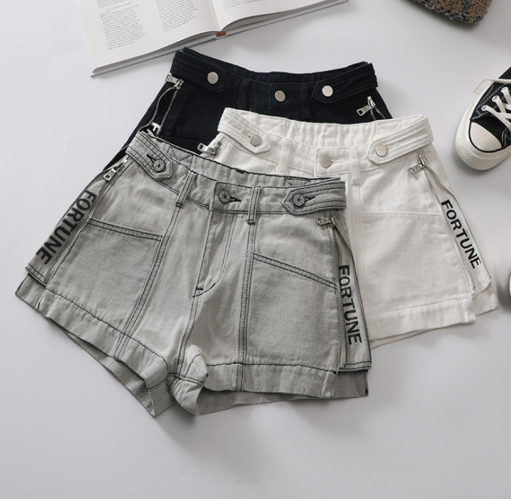 Letter Zipper Denim Shorts