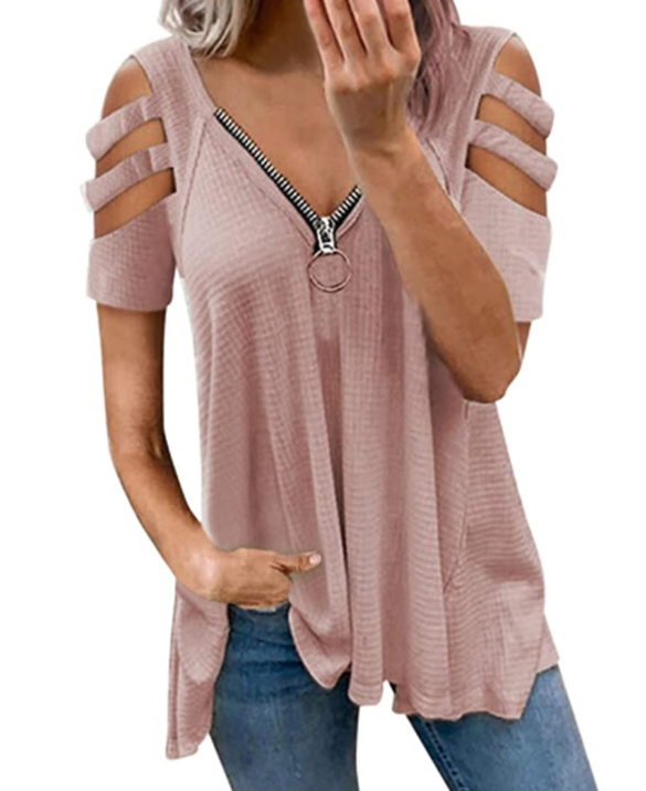 Hollow Out Zipper Top