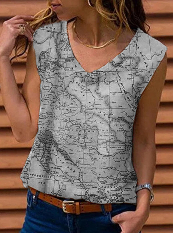 Map Pattern Sleeveless Top