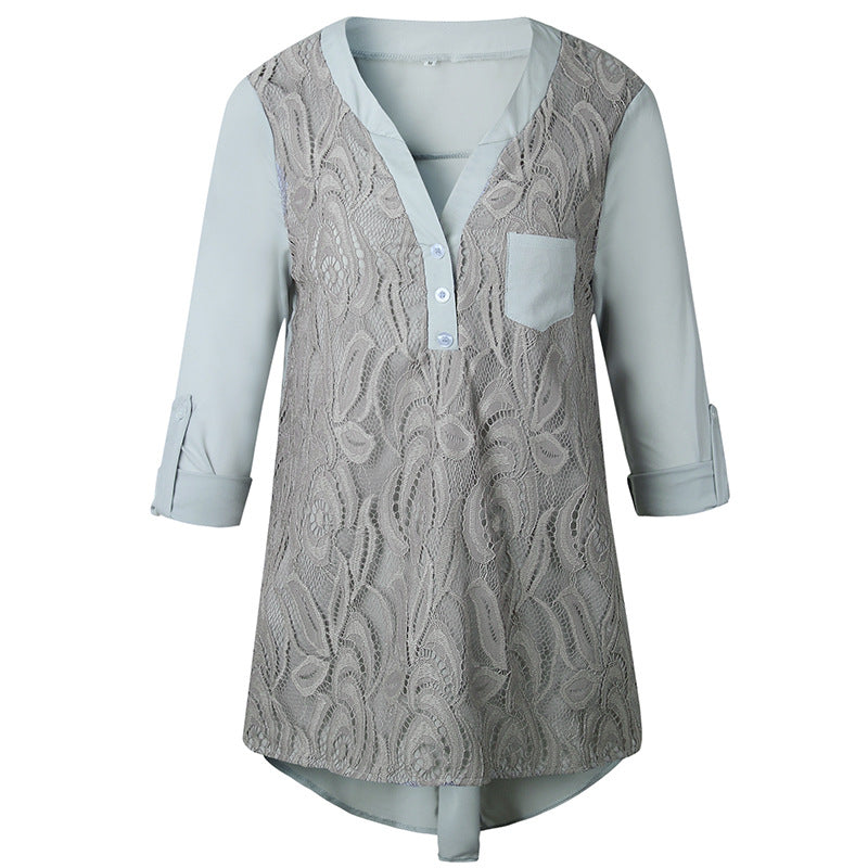 Lace V Neck Chiffon Top, top, VIVIMARKS
