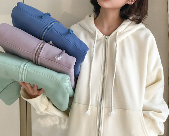 Front Zipper Hooded Sweatshirt Coat