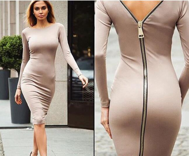 Back Zipper Bodycon Dress, dress, VIVIMARKS