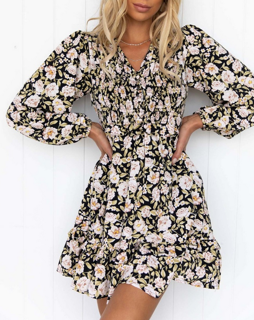 Floral V Neck Dress