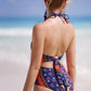 Floral Cut Out Halter One Piece Swimsuit, bikini, VIVIMARKS