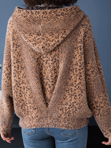 Front Zipper Knit Hooded Coat