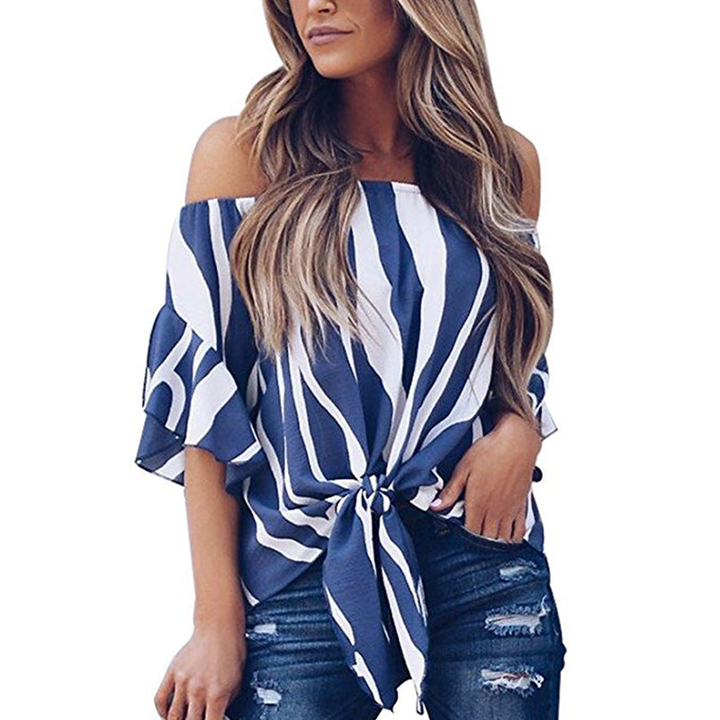 Stripe Off The Shoulder Chiffon Top
