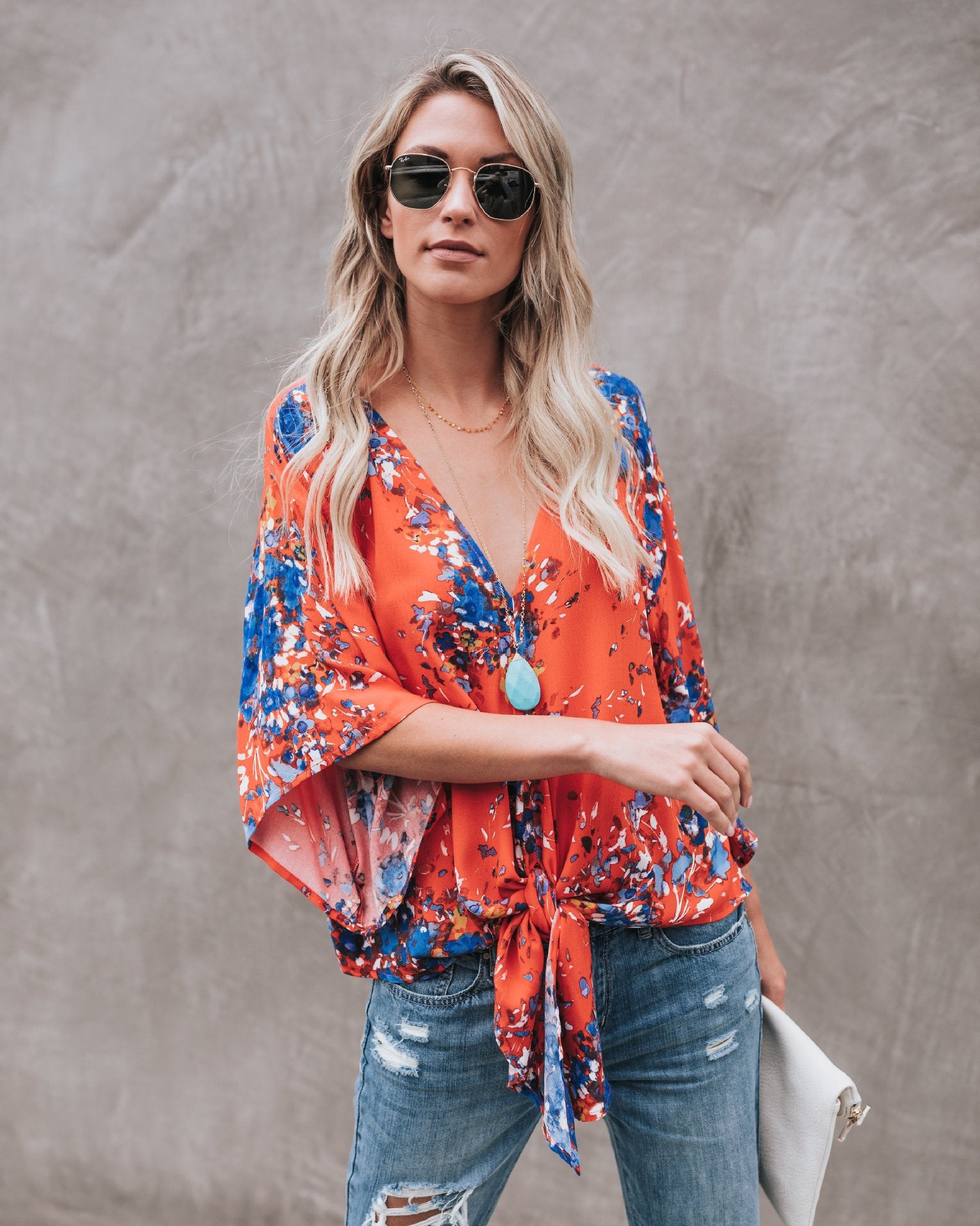 Floral V Neck Top, blouse, VIVIMARKS