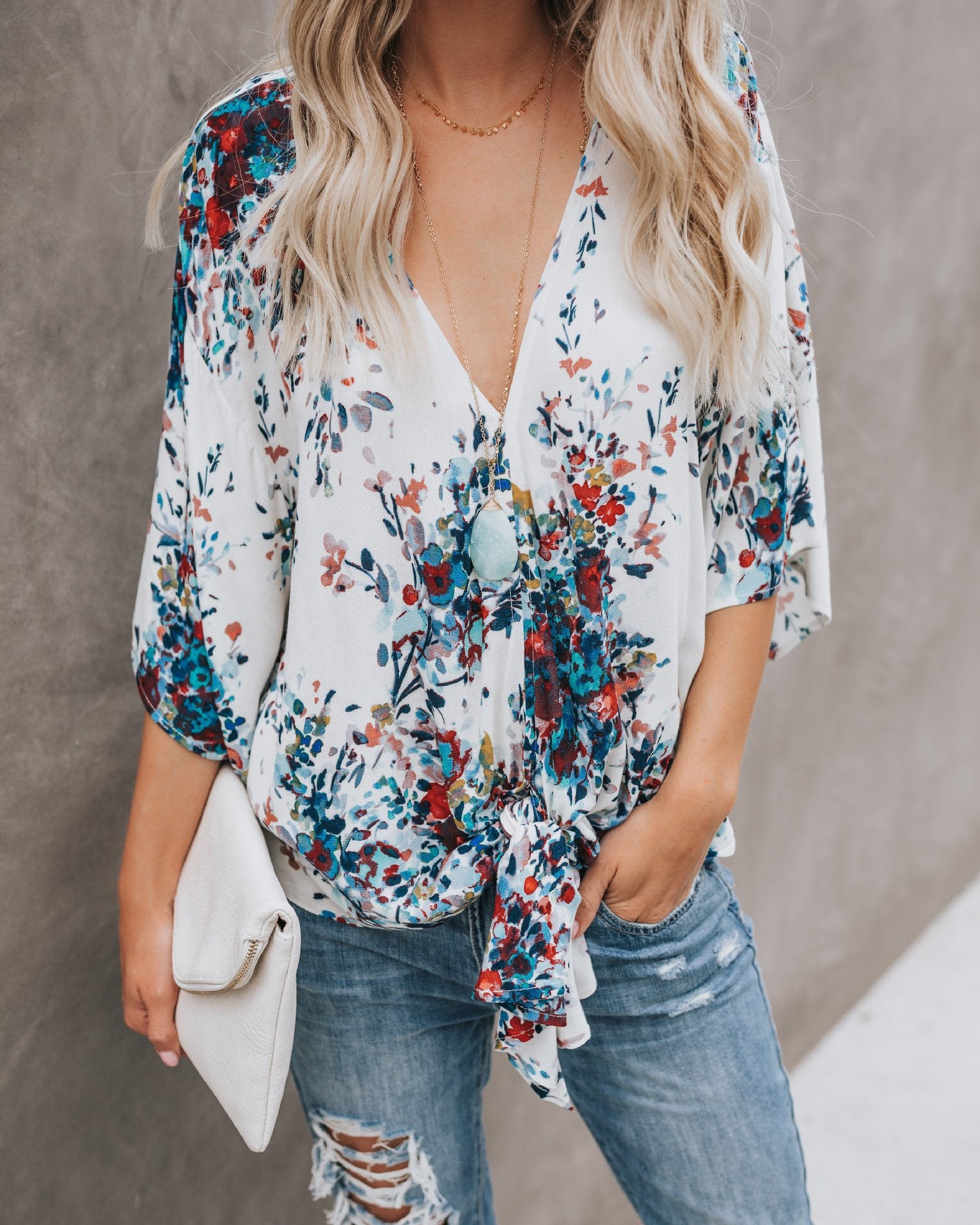 Floral V Neck Top, blouse, VIVIMARKS