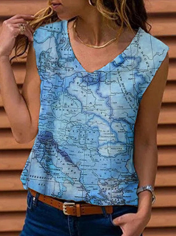 Map Pattern Sleeveless Top