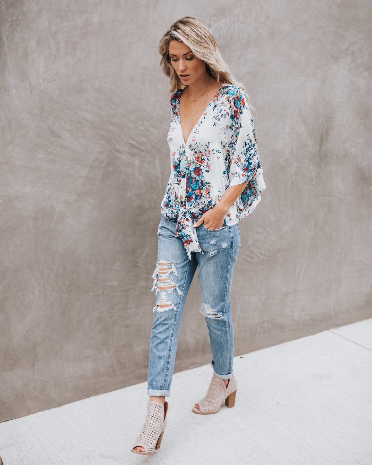 Floral V Neck Top, blouse, VIVIMARKS