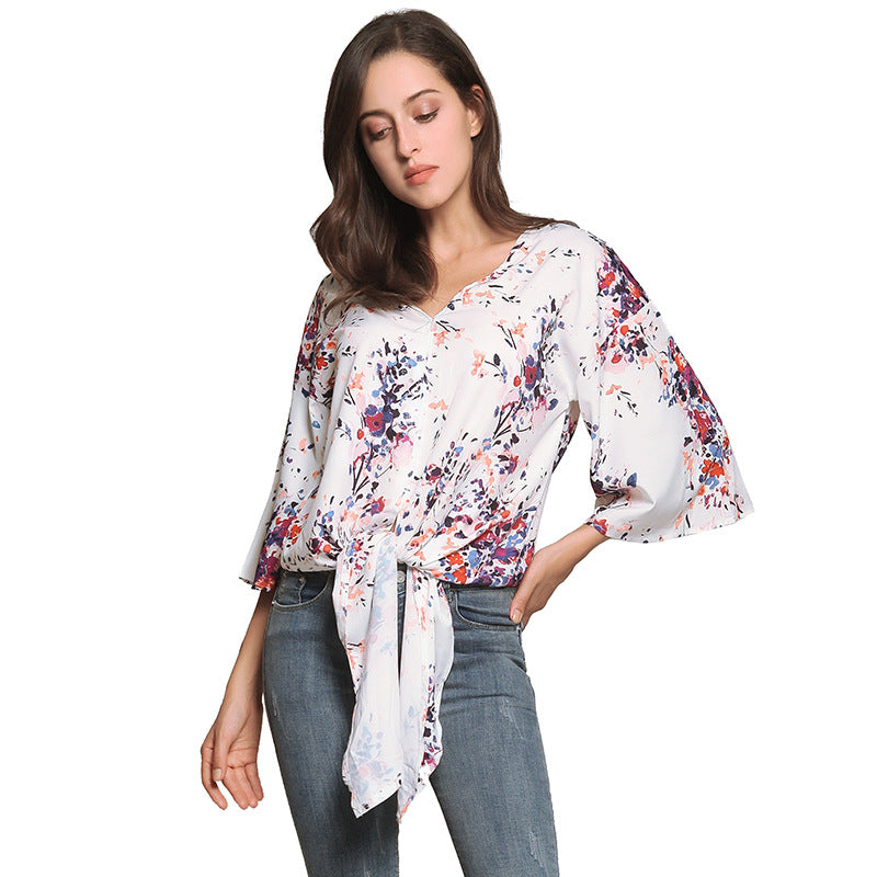 Floral V Neck Top, blouse, VIVIMARKS