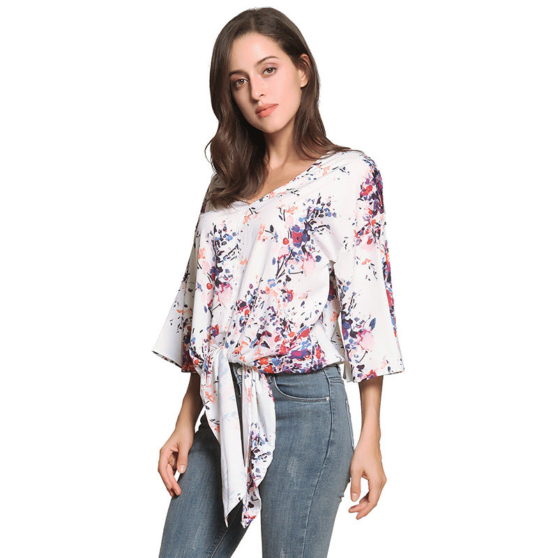 Floral V Neck Top, blouse, VIVIMARKS