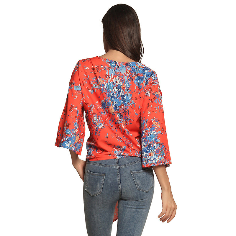 Floral V Neck Top, blouse, VIVIMARKS