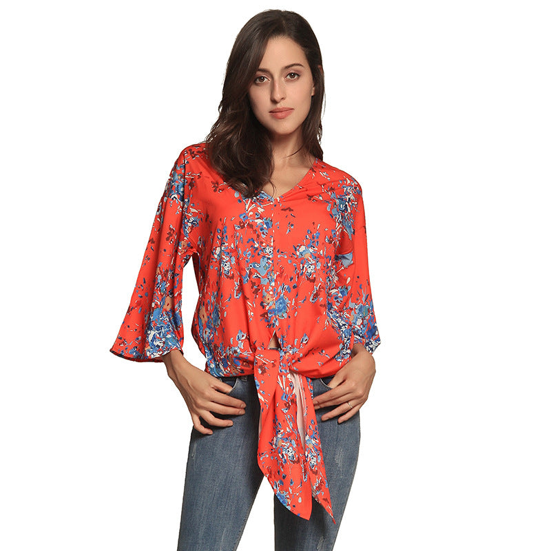 Floral V Neck Top, blouse, VIVIMARKS