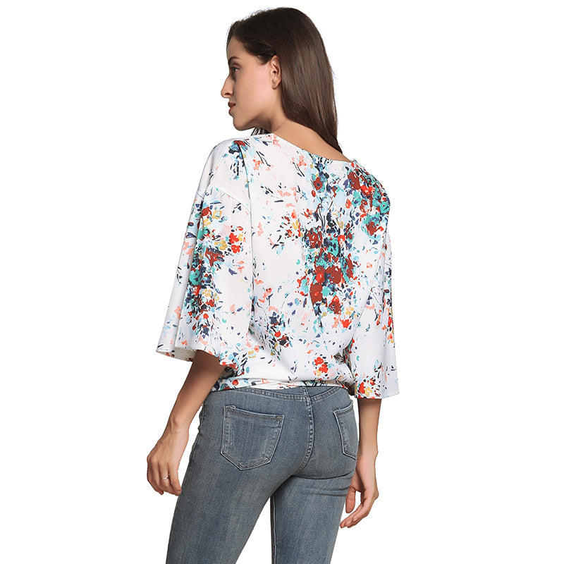 Floral V Neck Top, blouse, VIVIMARKS
