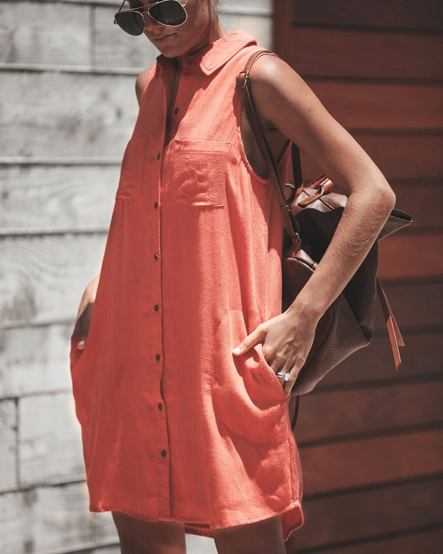 Sleeveless Front Buttons Blouse