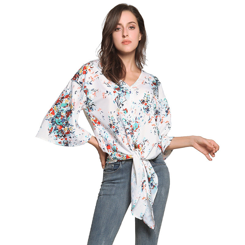 Floral V Neck Top, blouse, VIVIMARKS