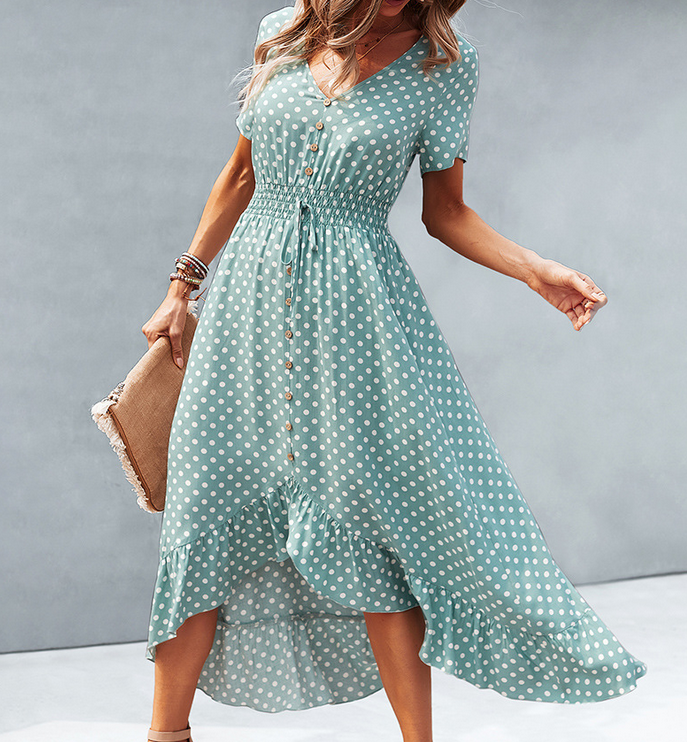 Dots Front Buttons Dress