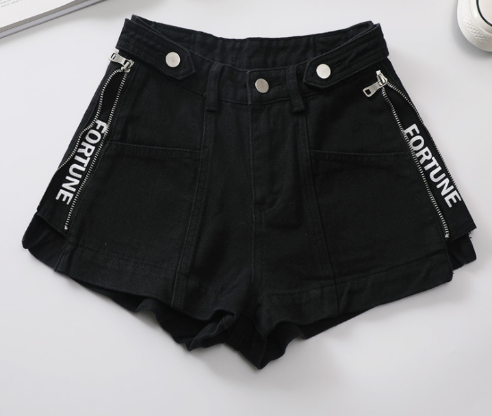 Letter Zipper Denim Shorts