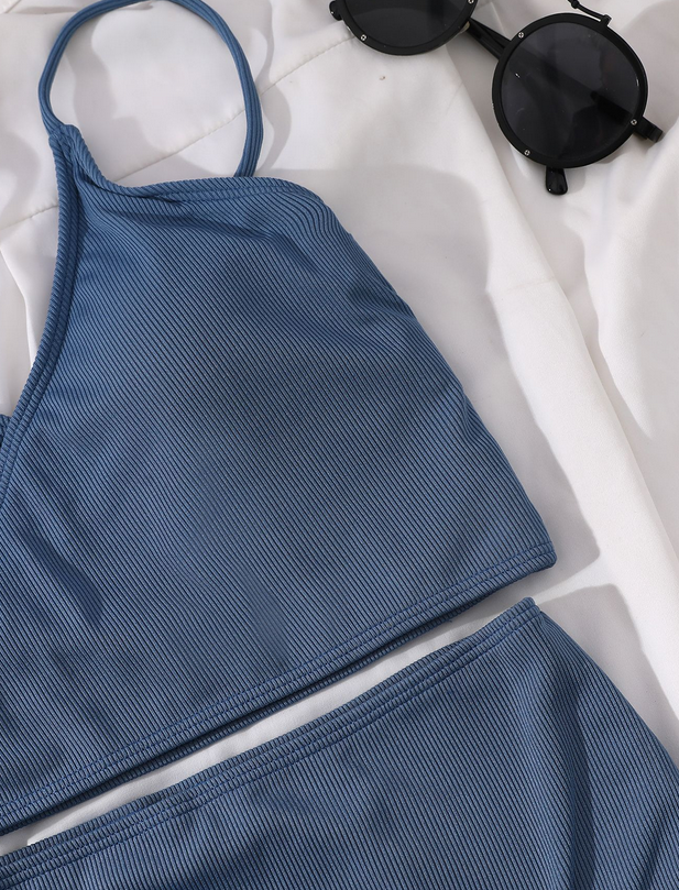 Solid Color Cross Bikini Set