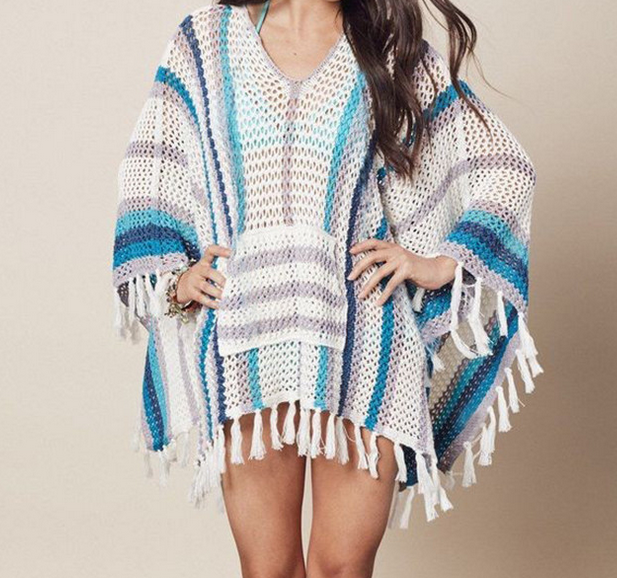 V Neck Tassels Cover Up