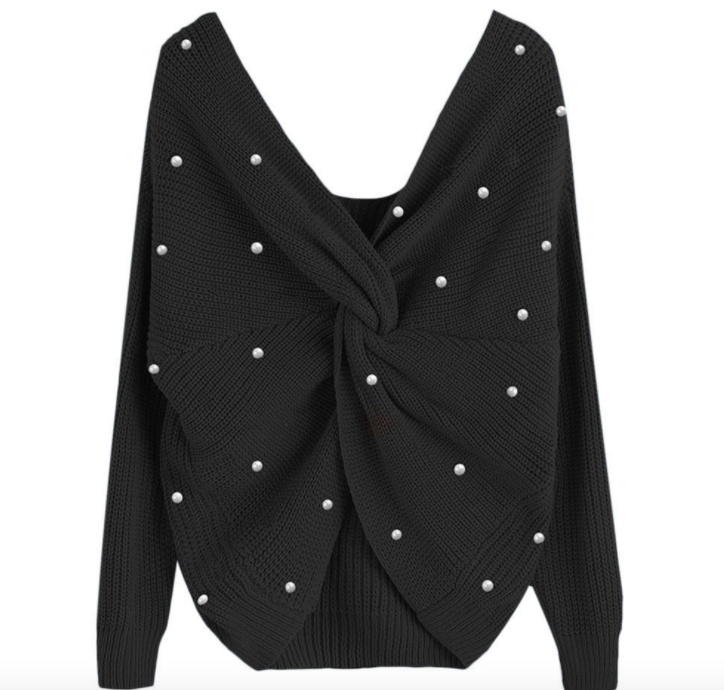 Back Cross Pearls Sweater