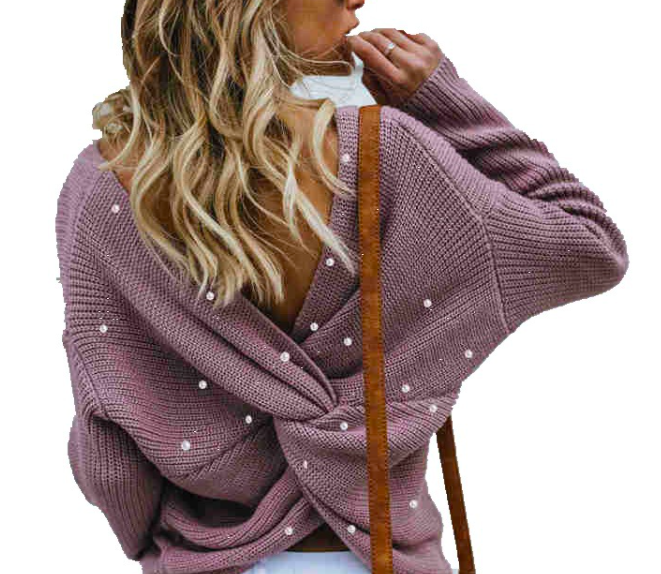 Back Cross Pearls Sweater