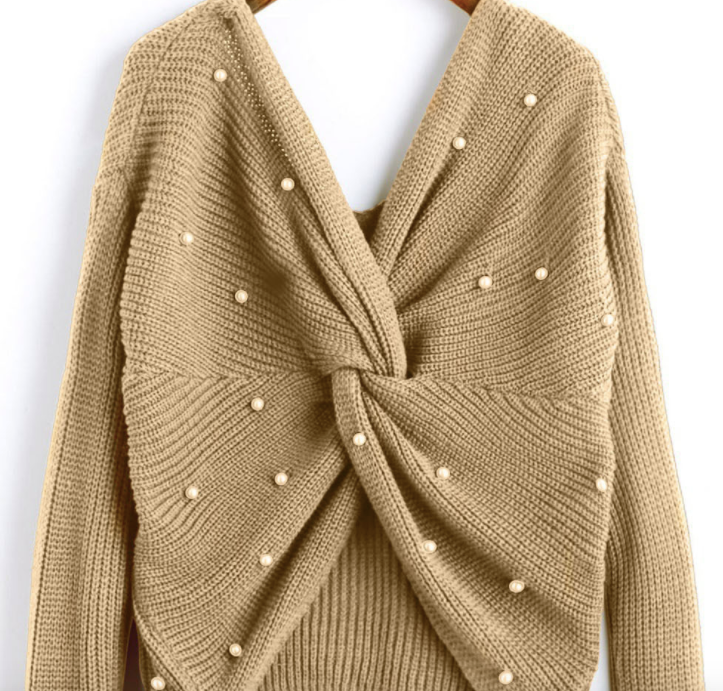Back Cross Pearls Sweater