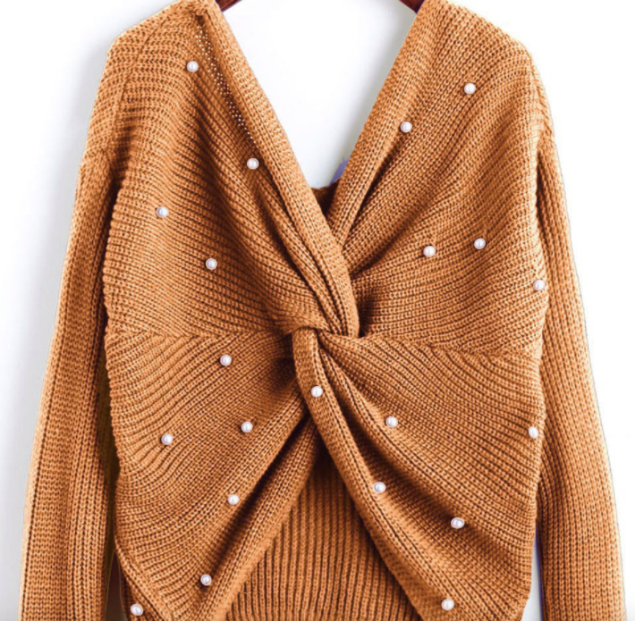 Back Cross Pearls Sweater