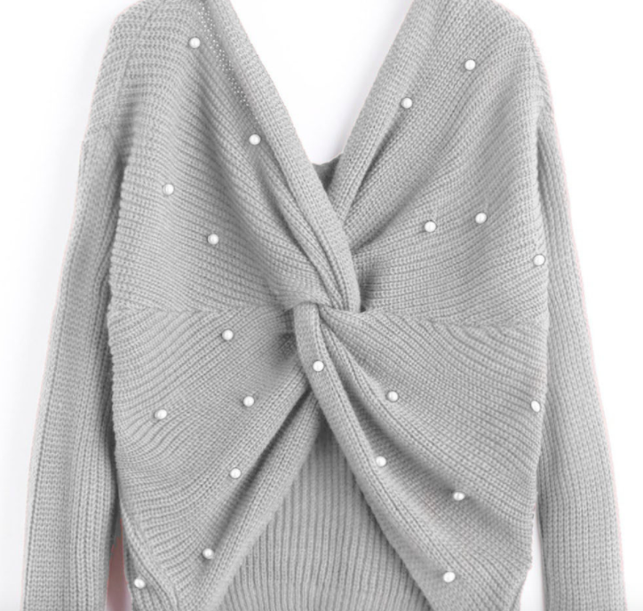 Back Cross Pearls Sweater