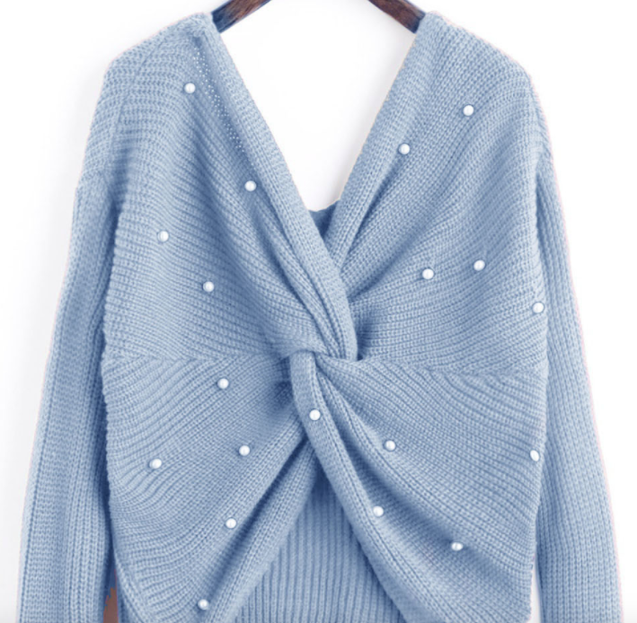Back Cross Pearls Sweater