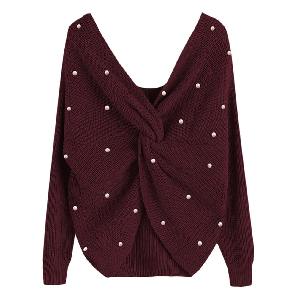 Back Cross Pearls Sweater