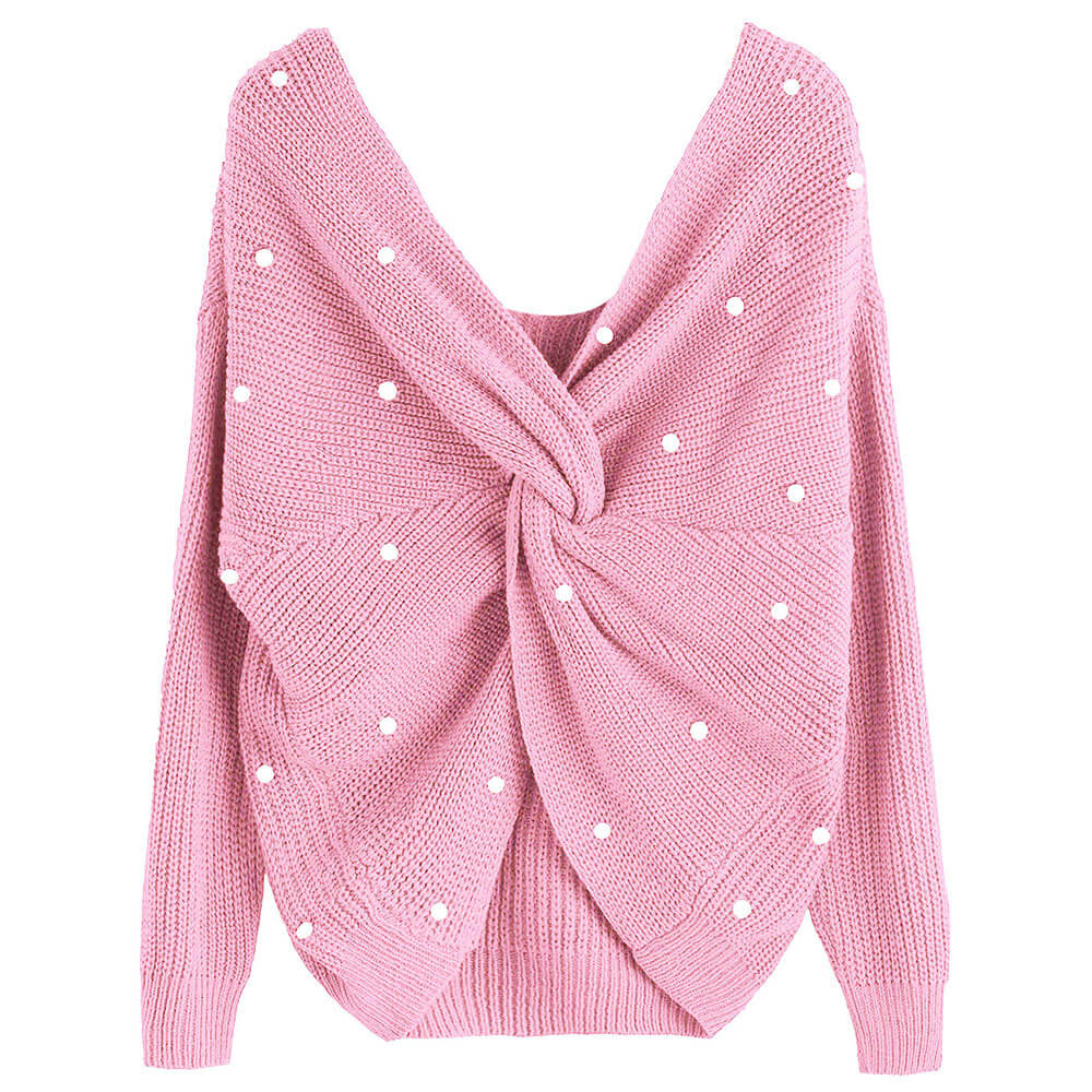 Back Cross Pearls Sweater