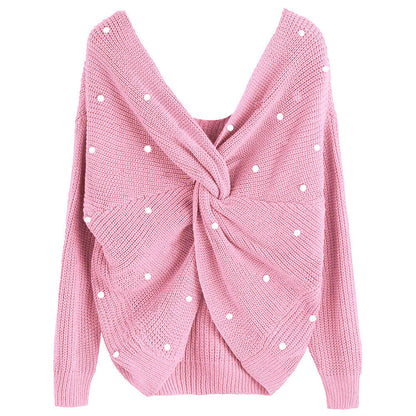 Back Cross Pearls Sweater