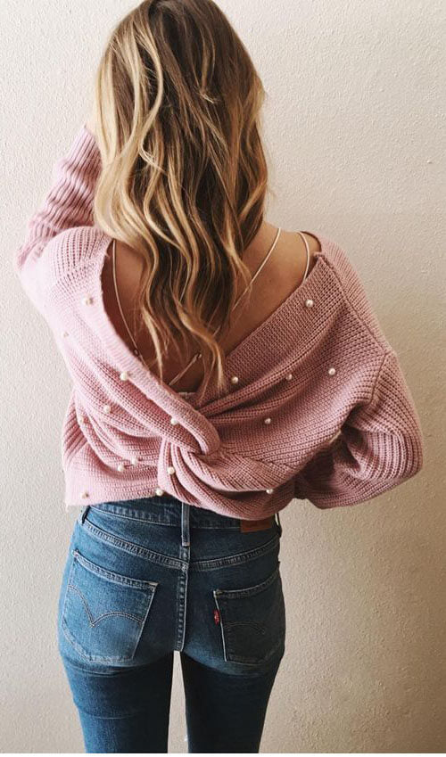 Back Cross Pearls Sweater