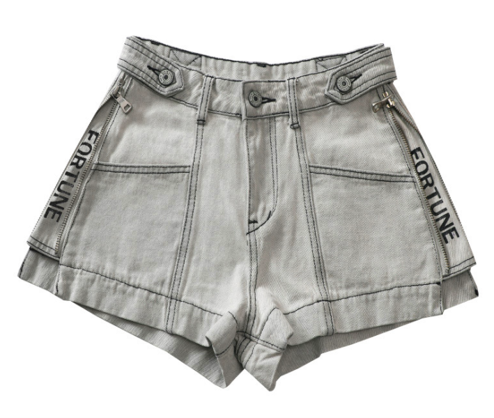 Letter Zipper Denim Shorts