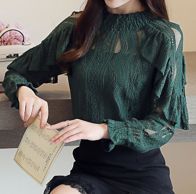 Long Sleeve Hollow Lace Top With Camisole