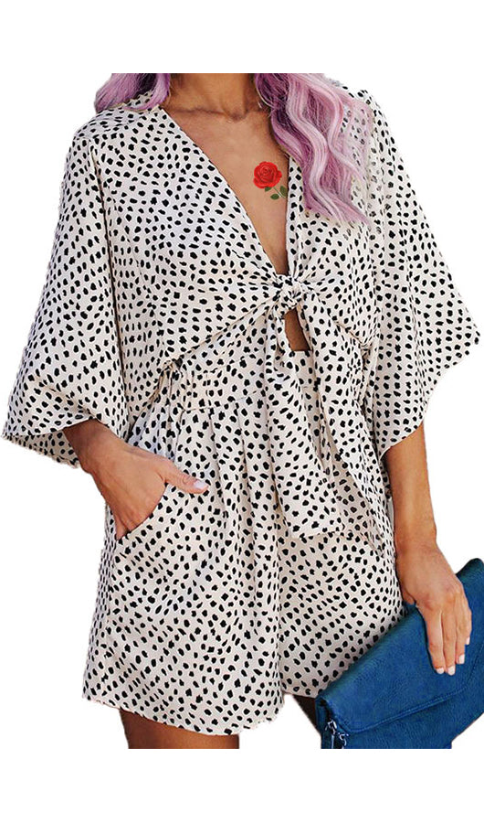 Dots Deep V Neck Romper