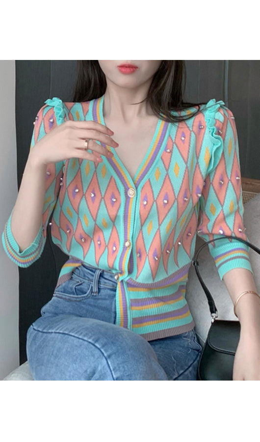 Diamond Pattern Half Sleeve Top