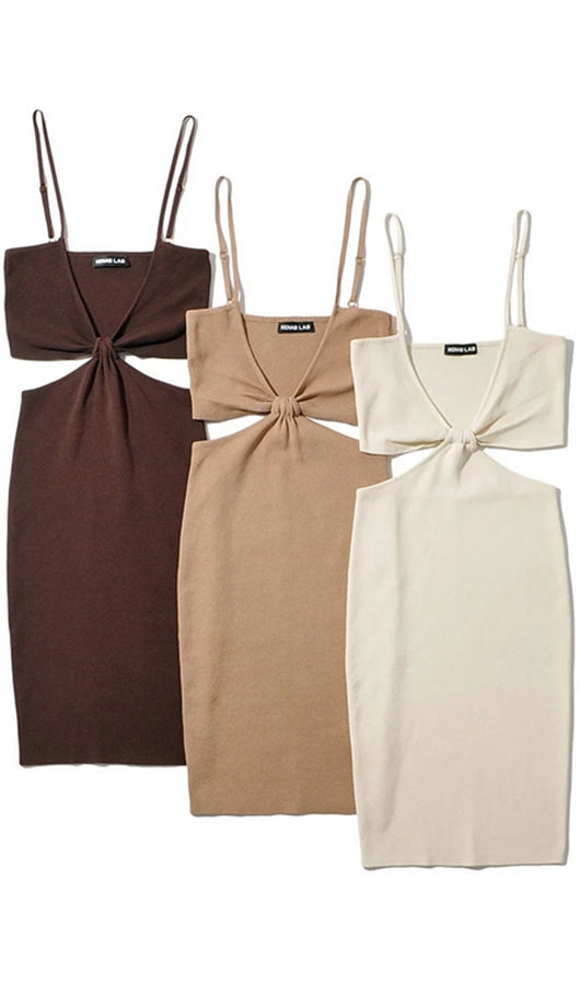 Deep V Neck Hollow Out Bodycon Dress