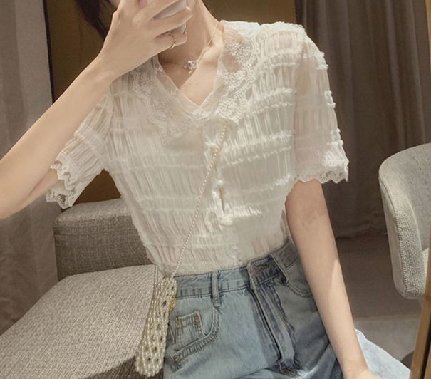V Neck Folded Chiffon Top